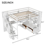 Letto a soppalco full size con scrivania, mensole, cassetti e scala