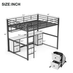 Letto a soppalco full-size in metallo con scrivania, cassetti, mensola e stazione di ricarica