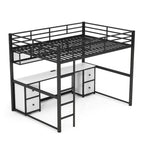 Letto a soppalco full-size in metallo con scrivania, cassetti, mensola e stazione di ricarica