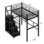 Letto a soppalco singolo in metallo con scala contenitore e armadio