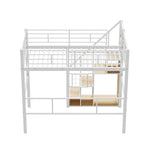 Letto a soppalco singolo in metallo con scala contenitore e armadio