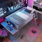 Letto a soppalco singolo con scrivania e luci LED
