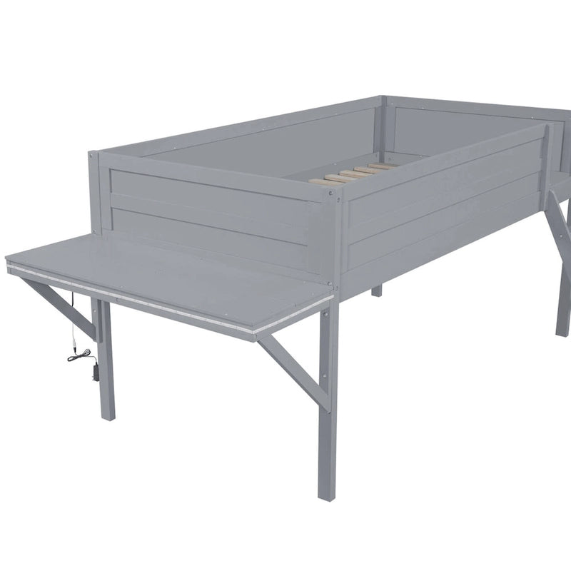 Letto a soppalco singolo con scrivania e luci LED