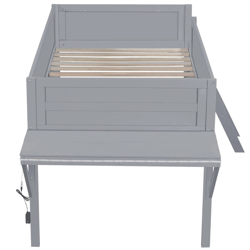 Letto a soppalco singolo con scrivania e luci LED
