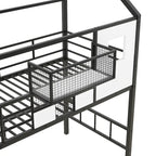 Letto a soppalco matrimoniale in metallo con tetto a forma di casa e contenitore integrato