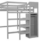 Letto a soppalco full-size con armadio e scala contenitore
