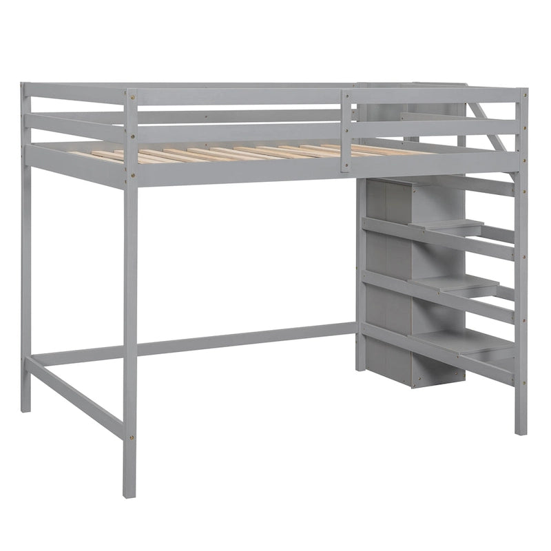 Letto a soppalco full-size con armadio e scala contenitore