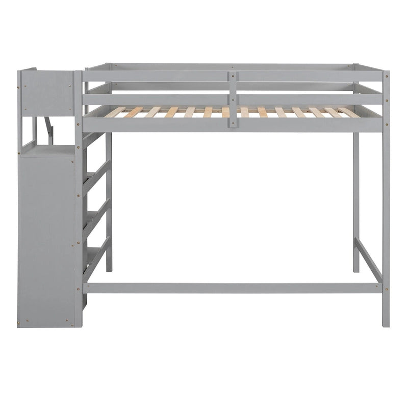 Letto a soppalco full-size con armadio e scala contenitore