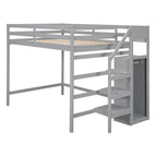 Letto a soppalco full-size con armadio e scala contenitore