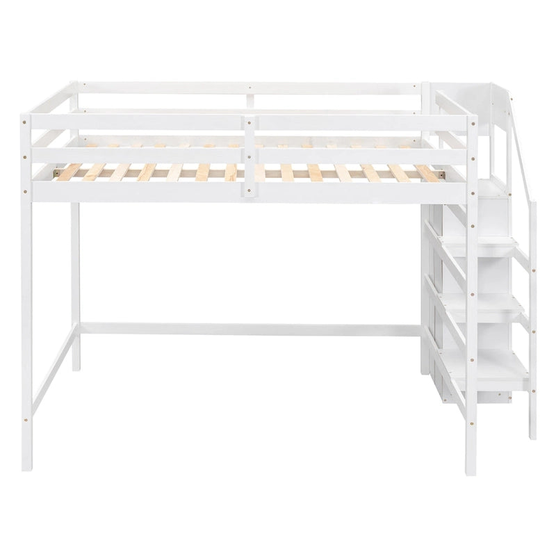 Letto a soppalco full-size con armadio e scala contenitore