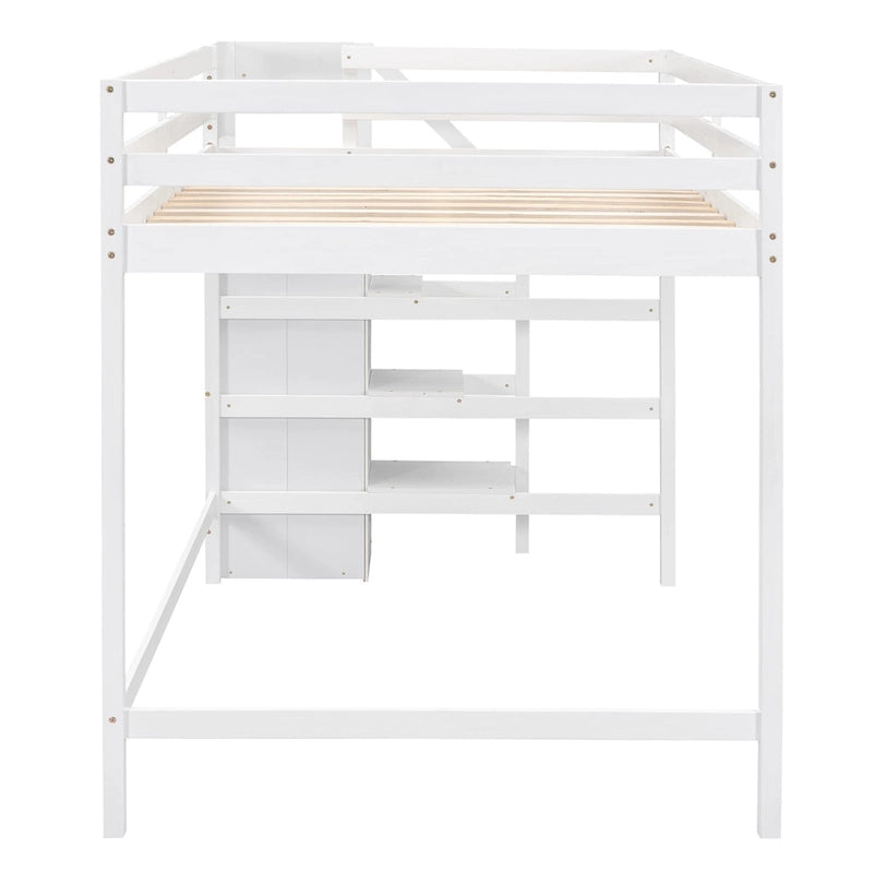 Letto a soppalco full-size con armadio e scala contenitore