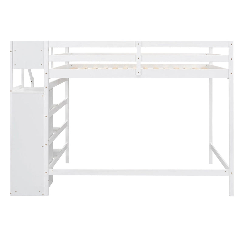 Letto a soppalco full-size con armadio e scala contenitore
