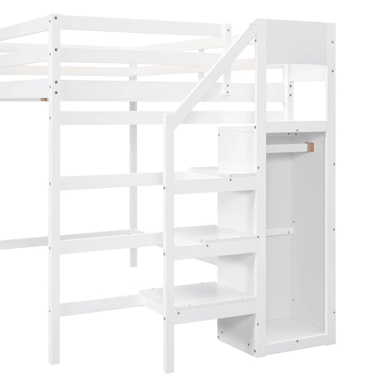 Letto a soppalco full-size con armadio e scala contenitore