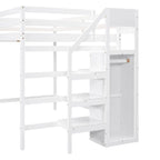 Letto a soppalco full-size con armadio e scala contenitore
