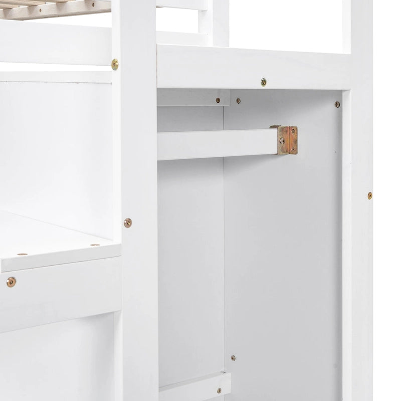 Letto a soppalco full-size con armadio e scala contenitore