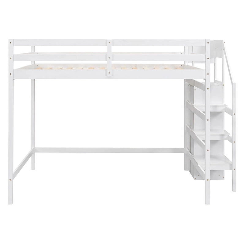 Letto a soppalco full-size con armadio e scala contenitore
