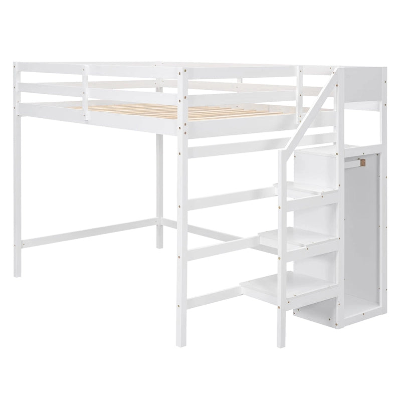 Letto a soppalco full-size con armadio e scala contenitore