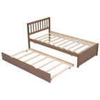 Twin Size Walnut Finished Wood Platform Trundle Bed