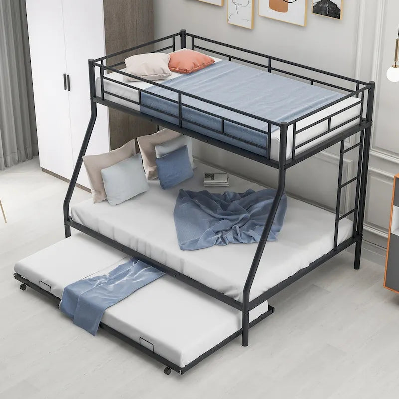 Letto a castello singolo su una piazza e mezza con struttura in acciaio e letto estraibile