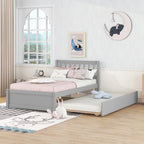 Letto a piattaforma in legno grigio singolo con letto estraibile