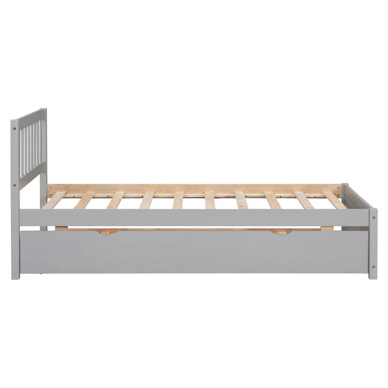 Letto a piattaforma in legno grigio singolo con letto estraibile