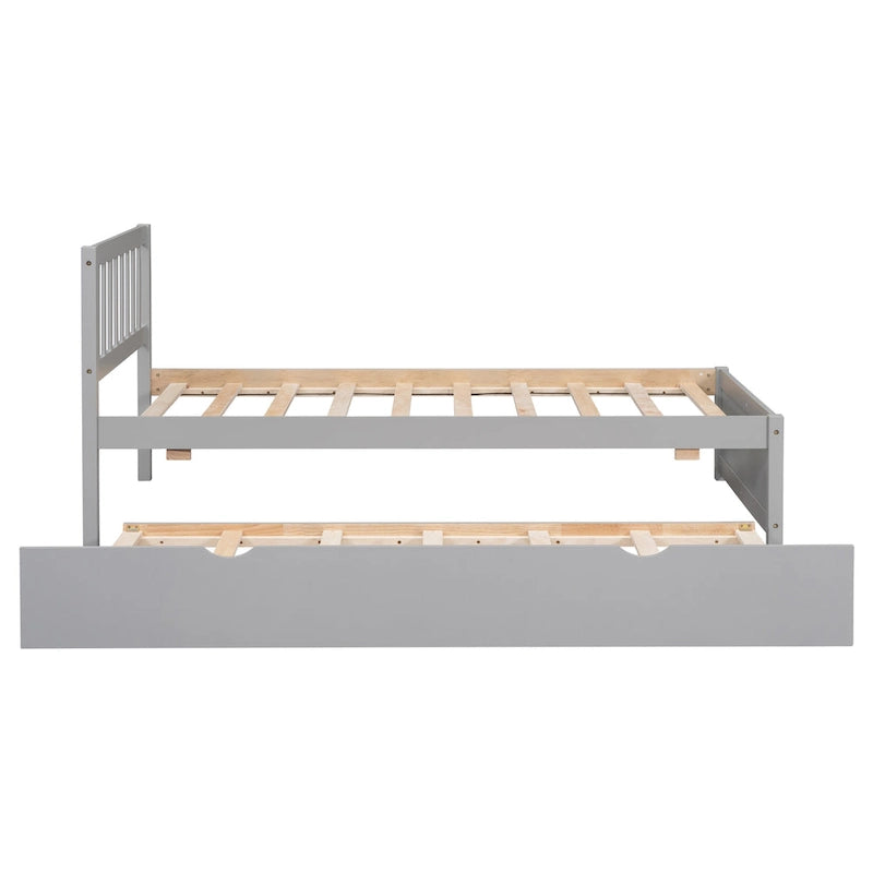 Letto a piattaforma in legno grigio singolo con letto estraibile