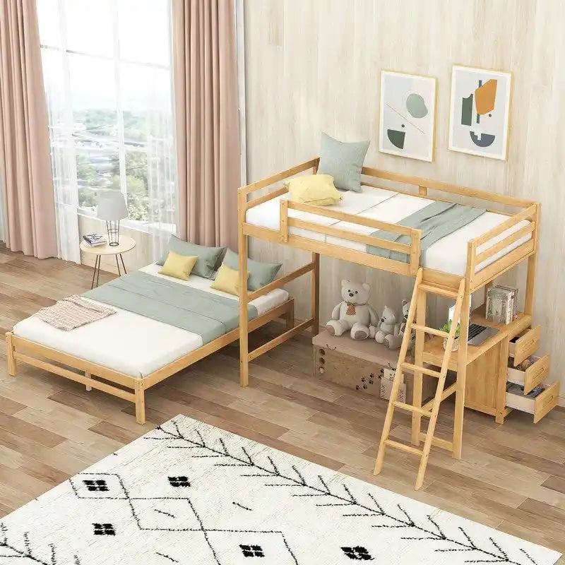 Letto a castello singolo sopra piazza e mezzo con scrivania integrata e 3 cassetti