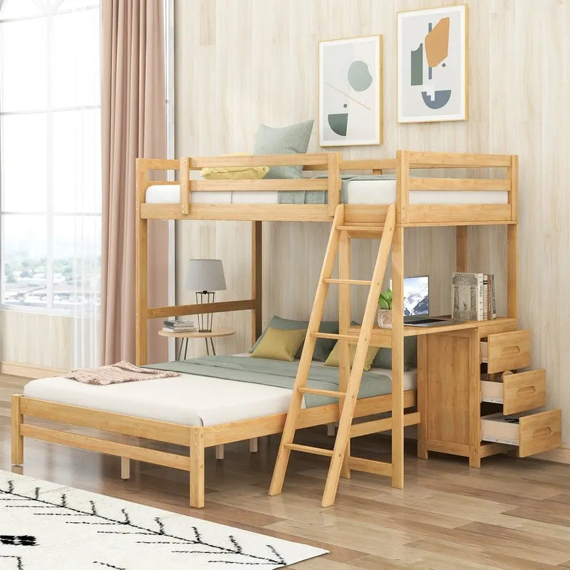 Letto a castello singolo sopra piazza e mezzo con scrivania integrata e 3 cassetti