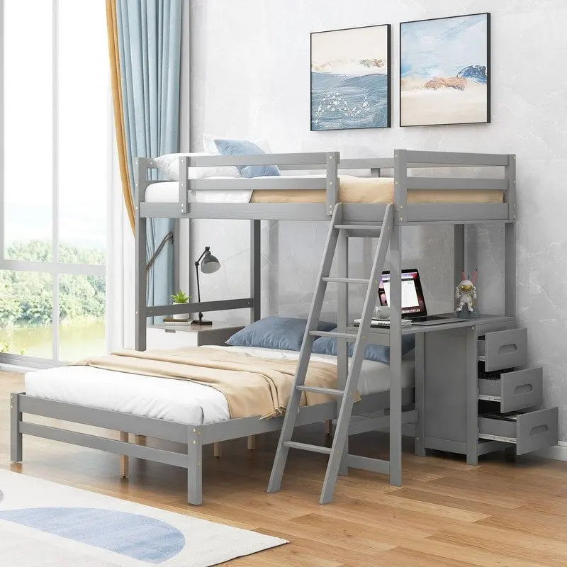 Letto a castello singolo sopra piazza e mezzo con scrivania integrata e 3 cassetti