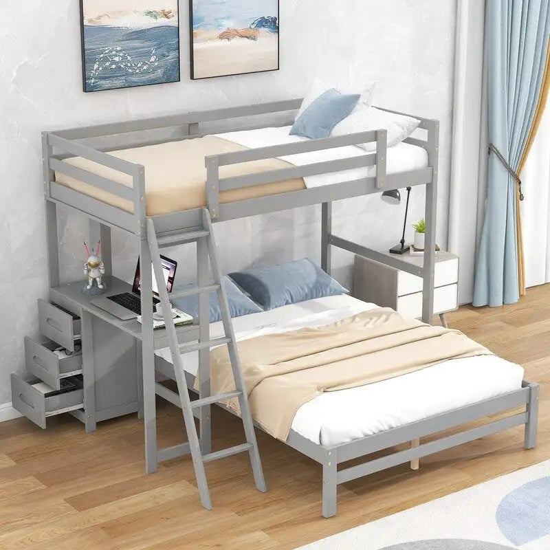 Letto a castello singolo sopra piazza e mezzo con scrivania integrata e 3 cassetti