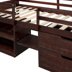 Letto a soppalco singolo con due mensole e due cassetti