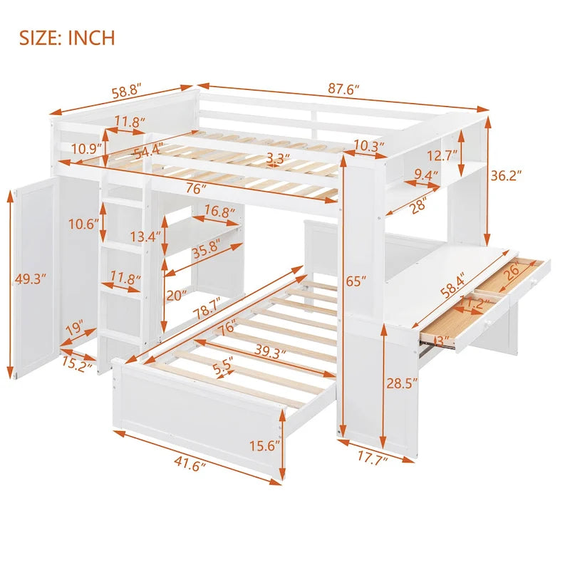 Letto a soppalco full-size con letto singolo indipendente