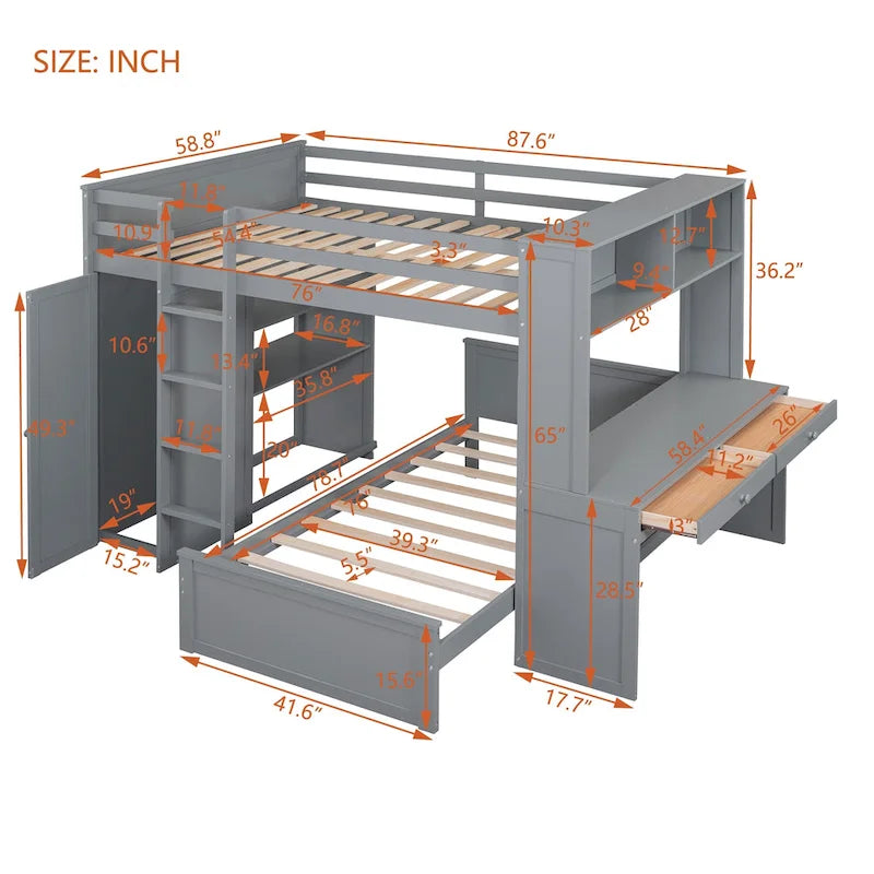 Letto a soppalco full-size con letto singolo indipendente