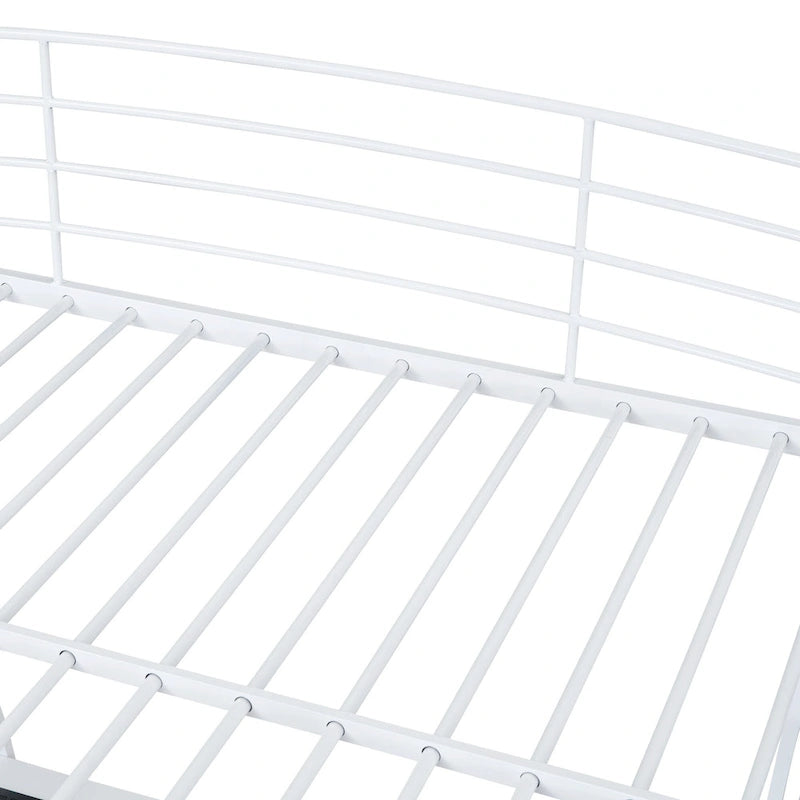 Letto a soppalco matrimoniale in metallo con scrivania a L, mensole a 4 ripiani, porte USB e ricarica wireless – Bianco