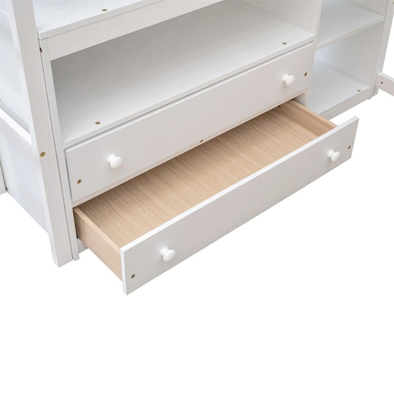 Merax Wood Loft Bed with Desk, Shelves and Drawers