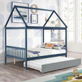 Struttura Letto Matrimoniale con Letto Estraibile - Legno di Pino, Blu
