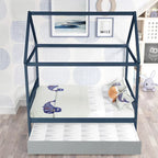 Navy Blue House FullL Bed With Trundle of Grey Color