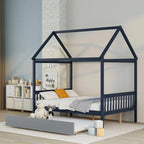 Struttura Letto Matrimoniale con Letto Estraibile - Legno di Pino, Blu