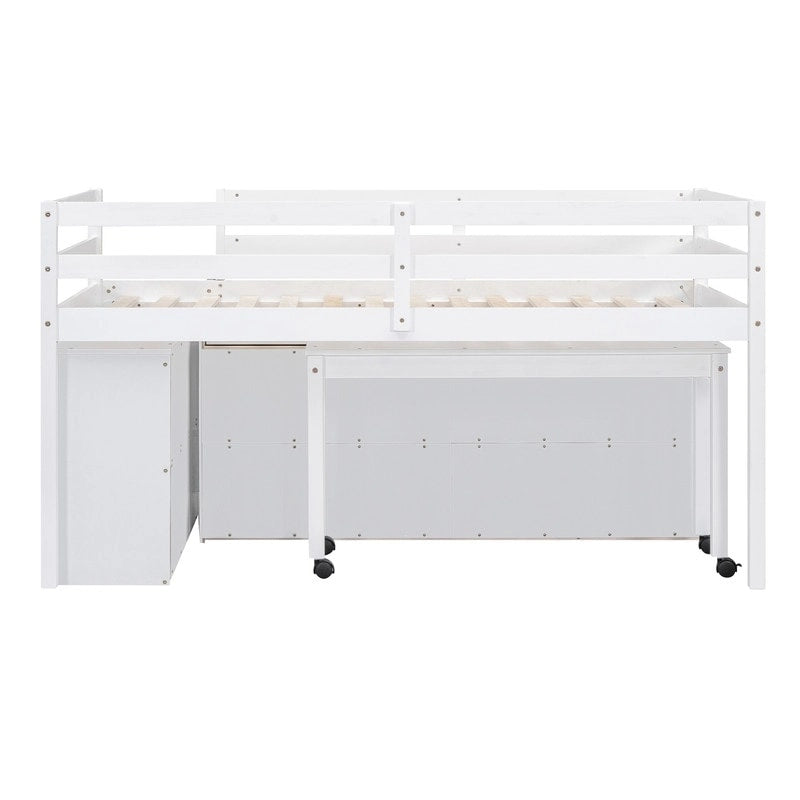 Letto basso a soppalco con scrivania estraibile e 4 cassetti – Twin/Full