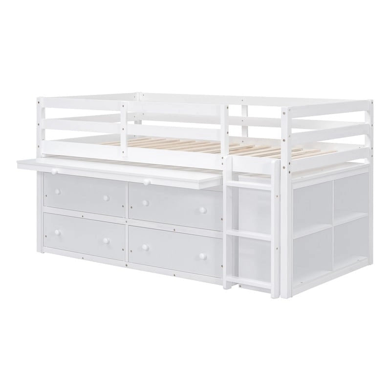 Letto basso a soppalco con scrivania estraibile e 4 cassetti – Twin/Full