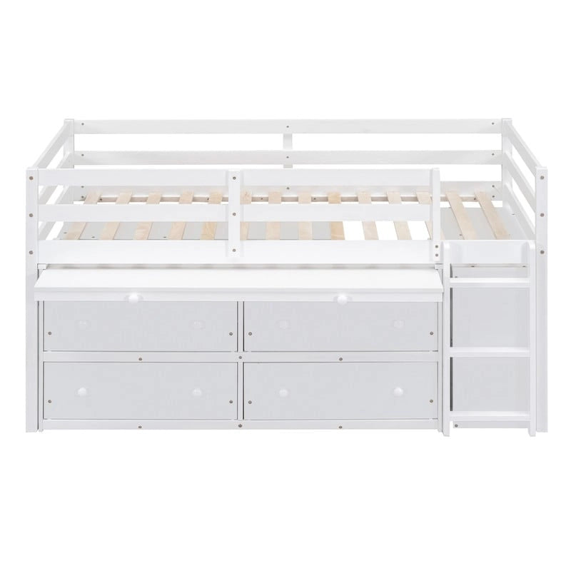 Letto basso a soppalco con scrivania estraibile e 4 cassetti – Twin/Full