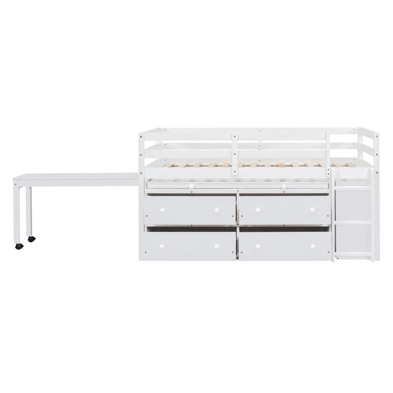 Letto basso a soppalco con scrivania estraibile e 4 cassetti – Twin/Full