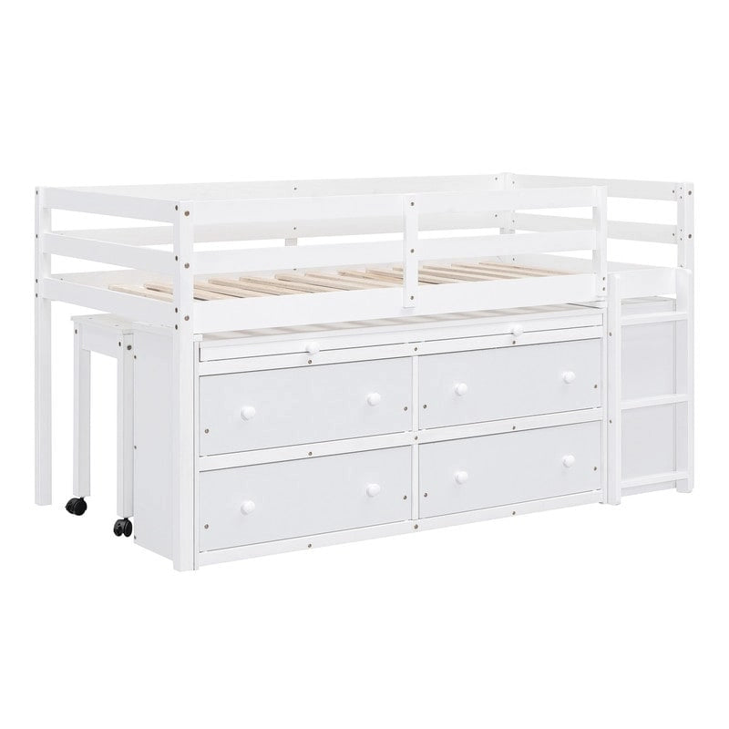 Letto basso a soppalco con scrivania estraibile e 4 cassetti – Twin/Full
