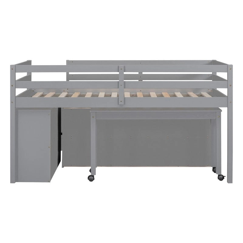 Letto basso a soppalco con scrivania estraibile e 4 cassetti – Twin/Full
