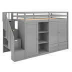 Twin Size Loft Bed with Built-in Shelves and Drawers
