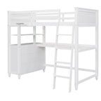 Letto a soppalco singolo con cassetti, scrivania e scaffali