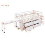 Letto a soppalco singolo con scrivania estraibile e 4 cassetti contenitori