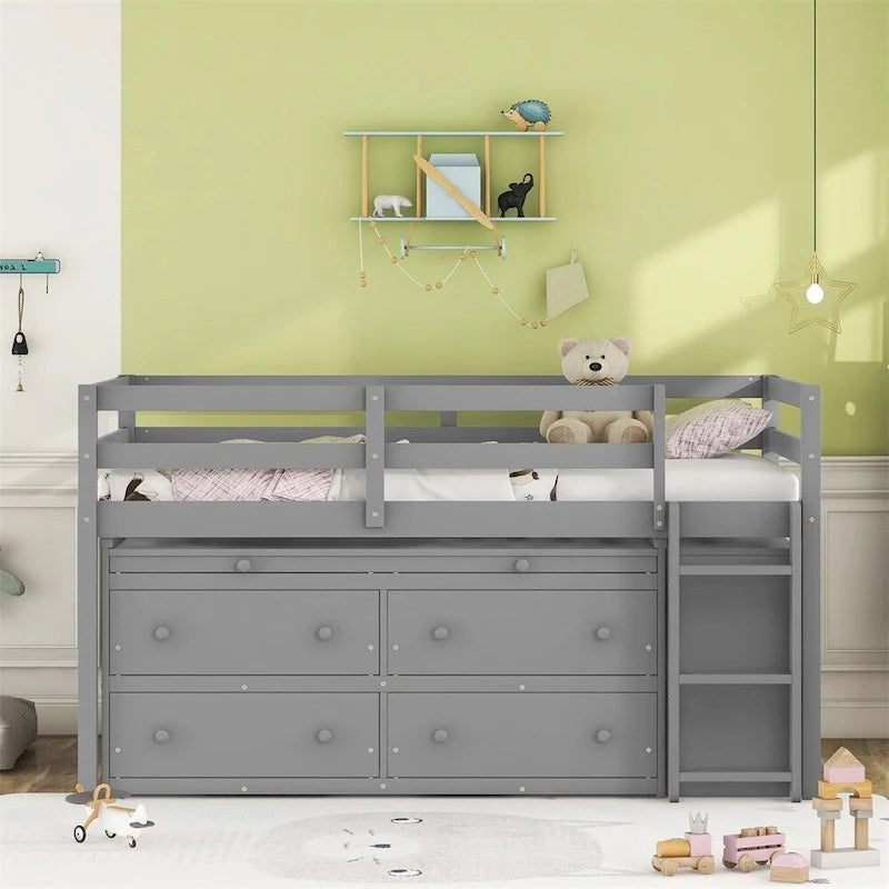 Letto a soppalco singolo con scrivania estraibile e 4 cassetti contenitori
