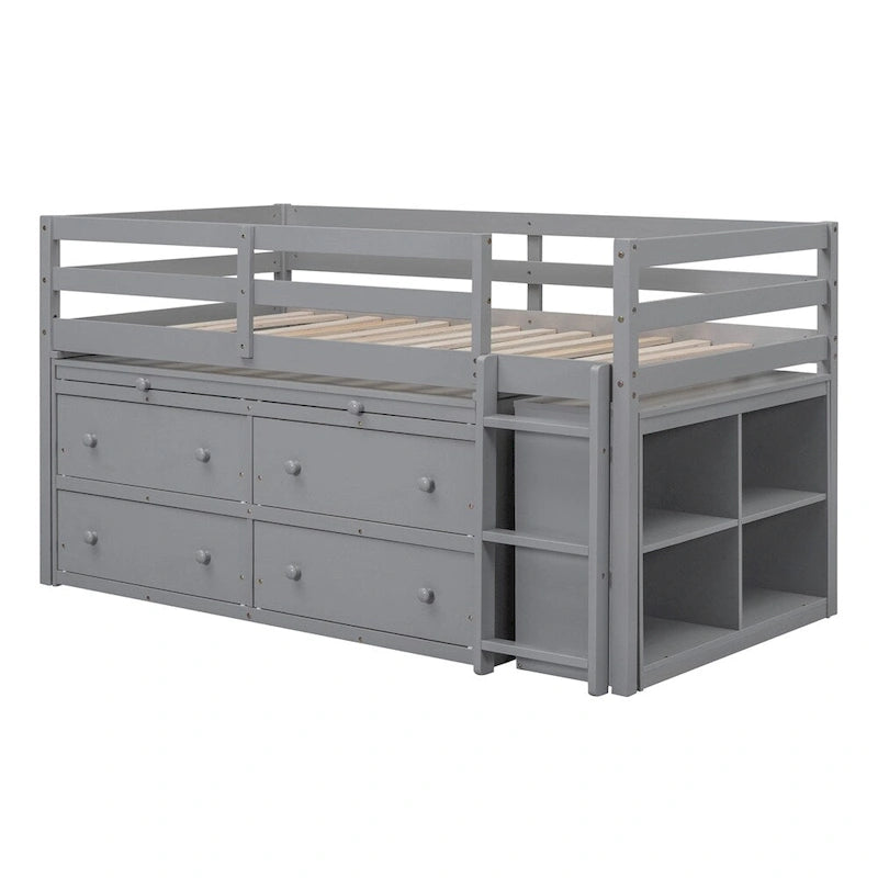 Letto a soppalco singolo con scrivania estraibile e 4 cassetti contenitori