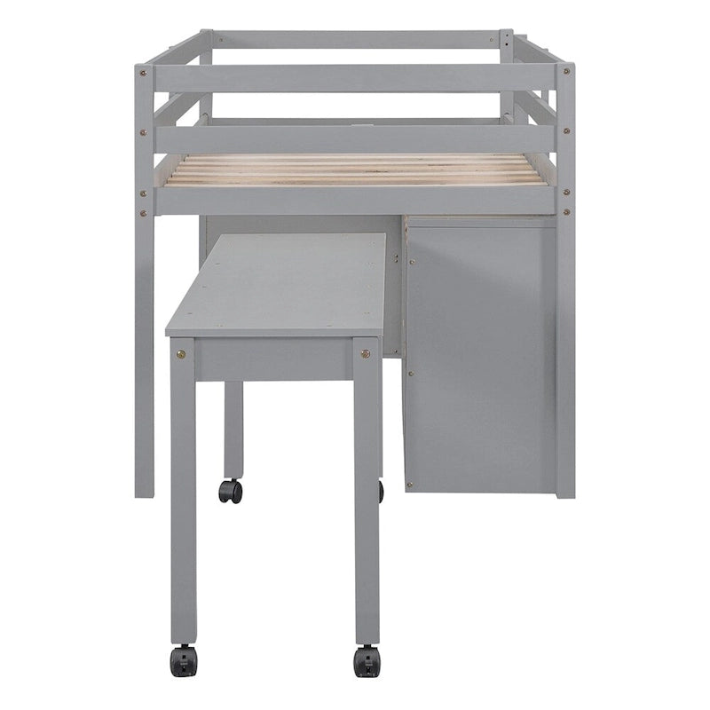 Letto a soppalco singolo con scrivania estraibile e 4 cassetti contenitori